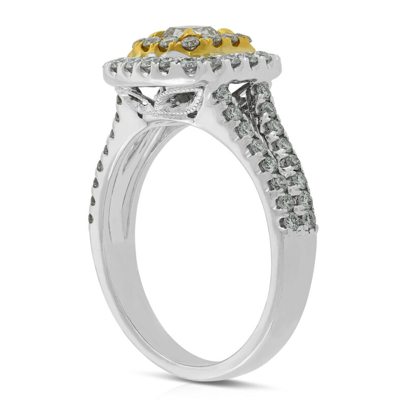 Cushion Yellow Diamond Halo Ring in 18K, 7/8 ctw. image number 2