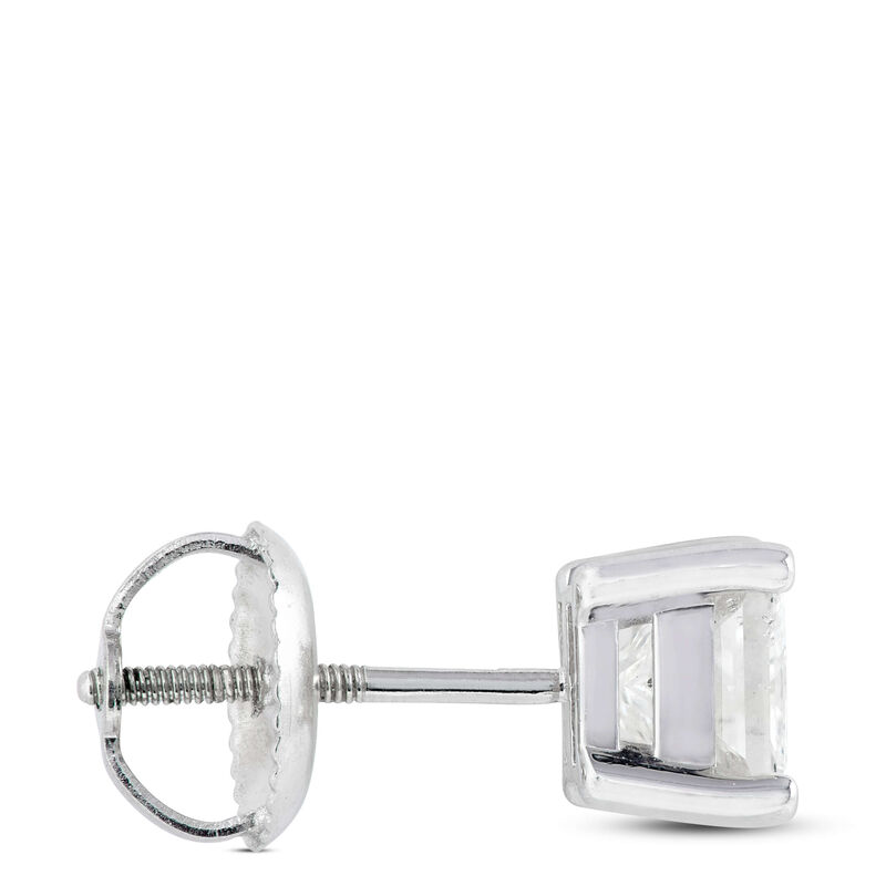 Princess Cut Diamond Stud Earrings, 14K White Gold image number 1