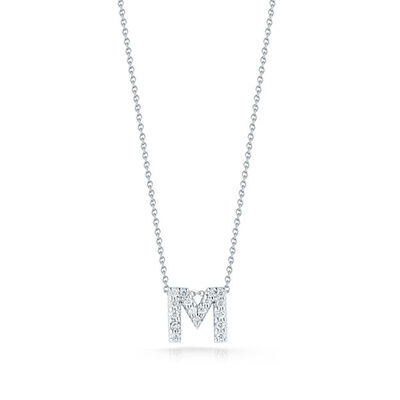 Roberto Coin 18K White Gold Tiny Treasures Diamond Initial Pendant Letter 'M'