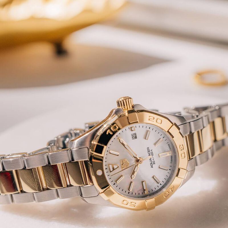 TAG Heuer Aquaracer Quartz Ladies Mother of Pearl Steel & Yellow Gold Plated Watch image number 2