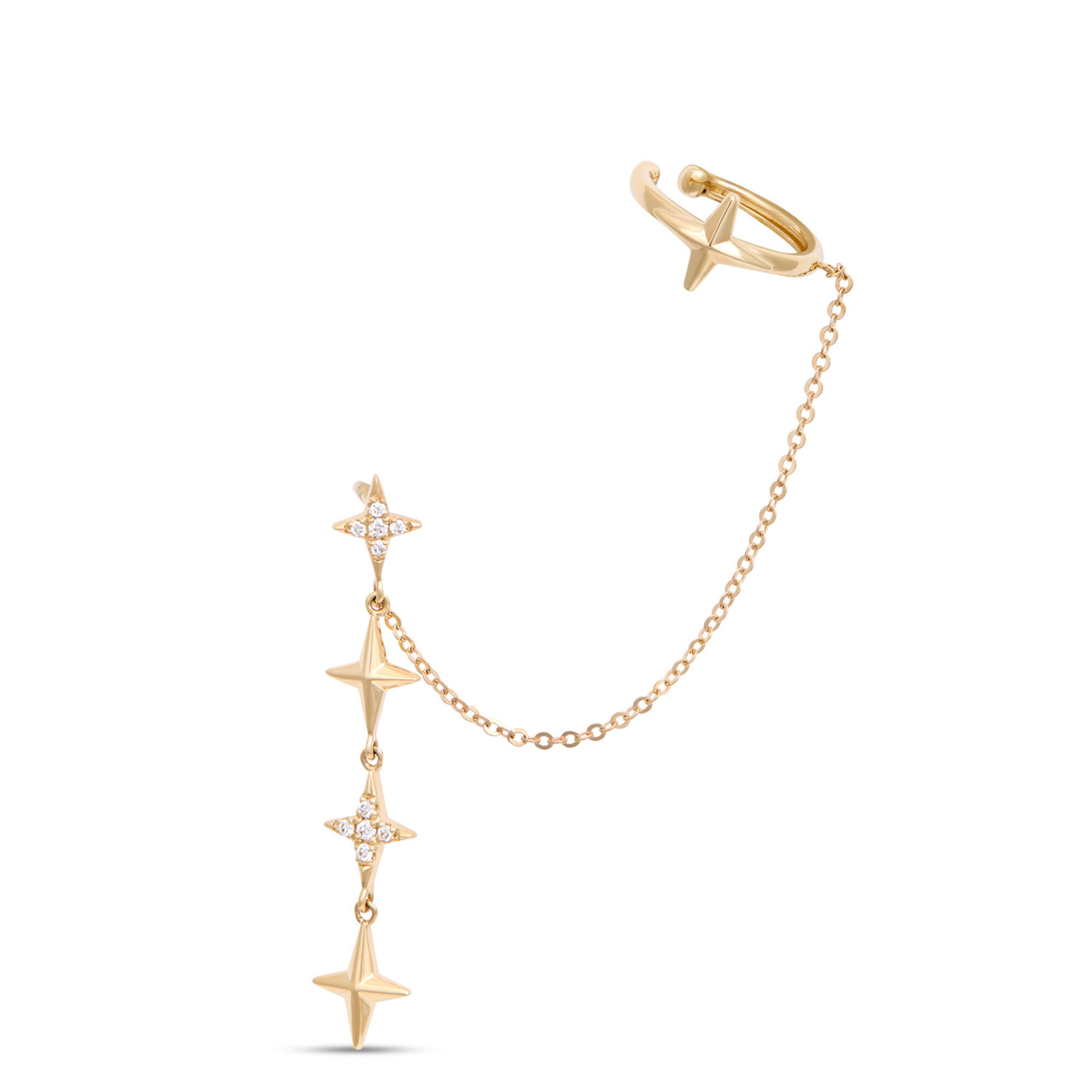 Triple Star Dangle Earring, 14k Gold