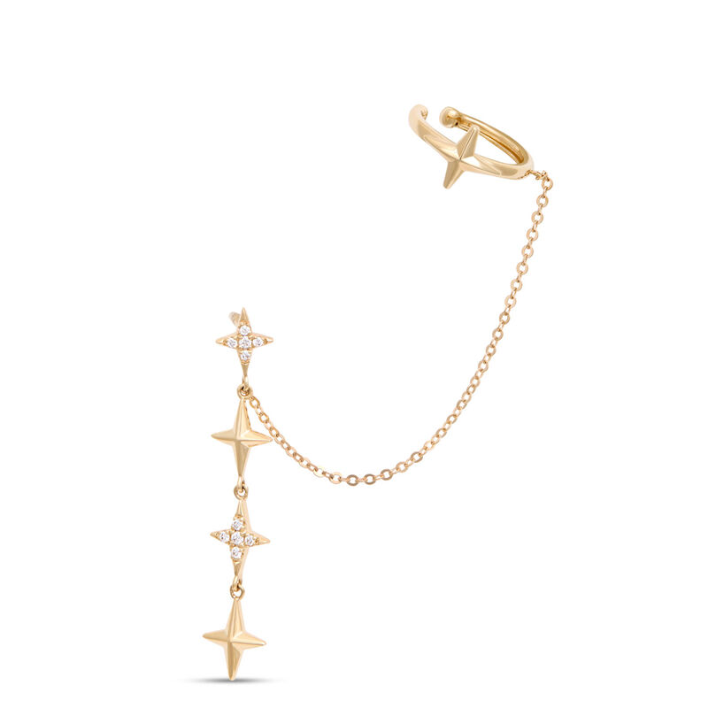 Triple Star Dangle Earring, 14k Gold image number 0