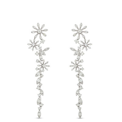 Mixed Shape Floral Diamond Drop Earrings, 1 ⅞ Carat Total Weight, 14K White Gold