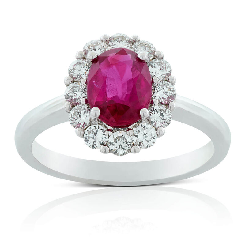 Oval Ruby & Diamond Halo Ring 14K image number 1