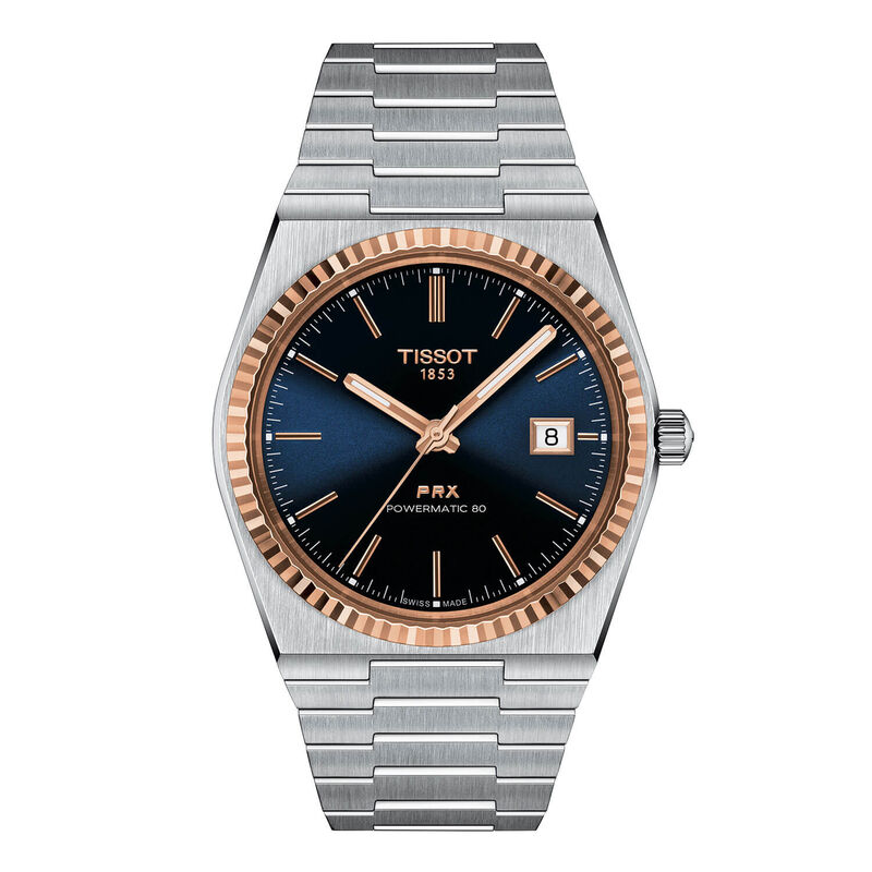 Tissot PRX Powermatic 80 Stainless Steel & 18K Gold Bezel Blue Dial Watch, 40mm image number 1