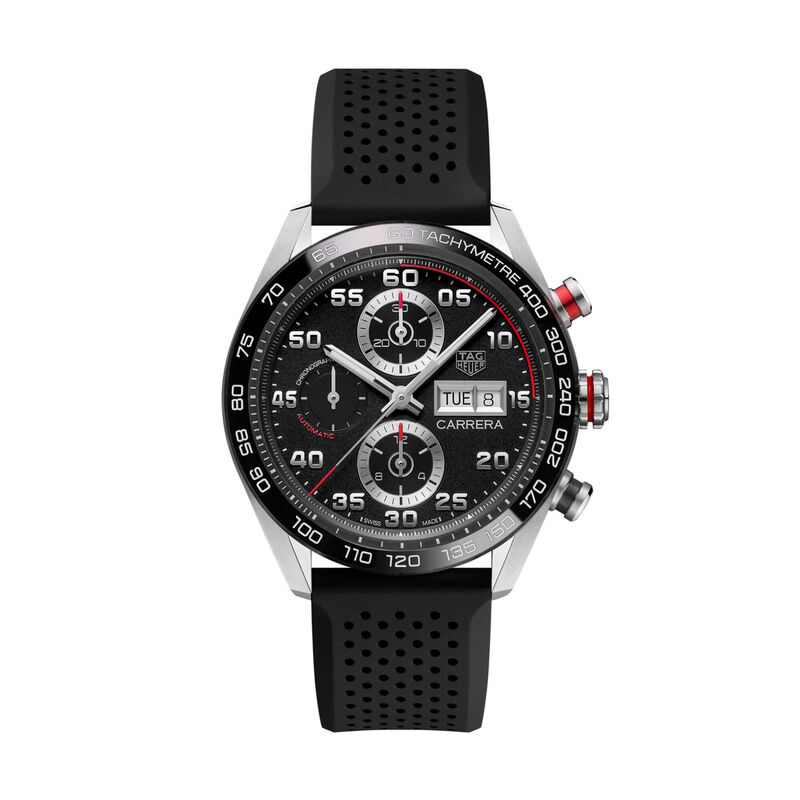 TAG Heuer Carrera Chronograph Watch Black Dial Rubber Strap, 44mm image number 0