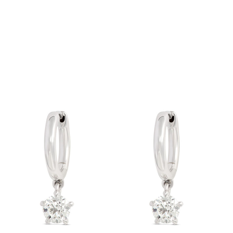 Huggie Hoops With Diamond Drops, 18K White Gold image number 0