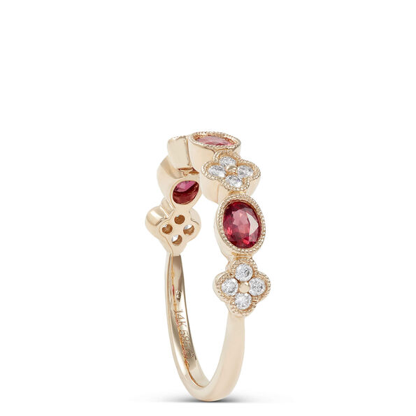 Ruby and Diamond Flower Ring, 14K Yellow Gold