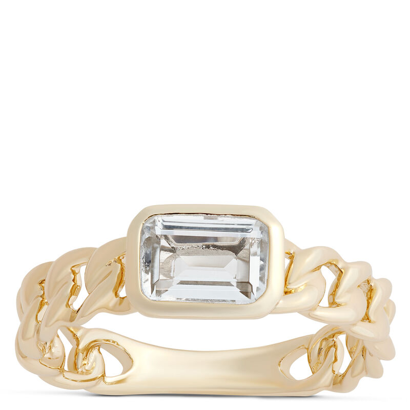 Emerald Cut Aquamarine Linked Shank Ring, 14K Yellow Gold image number 0