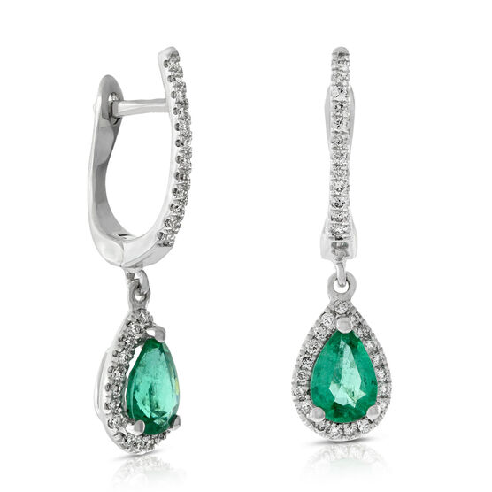 Emerald & Diamond Drop Earrings 14K