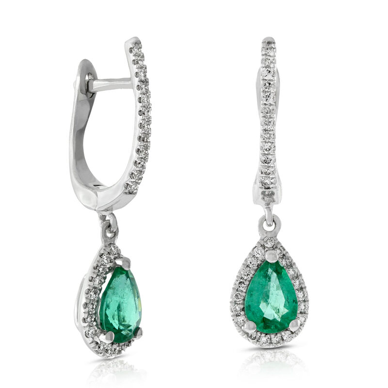 Emerald & Diamond Drop Earrings 14K image number 0