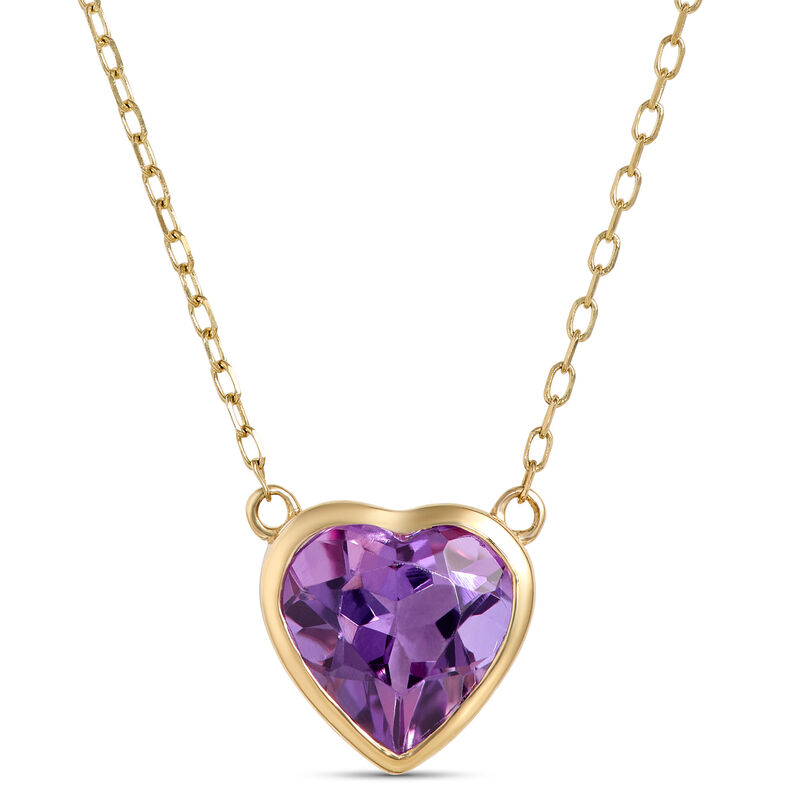 Heart Shaped Amethyst Pendant Necklace, 14K Yellow Gold image number 0