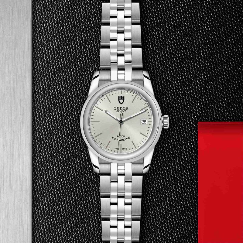 TUDOR Glamour Date Watch Silver Dial Steel Bracelet, 36mm image number 3