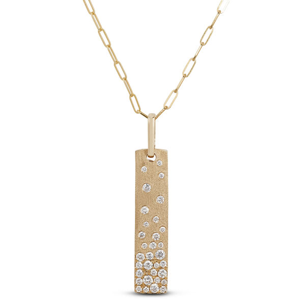 Confetti Diamond and Gold Bar Pendant Necklace, 14K Yellow Gold