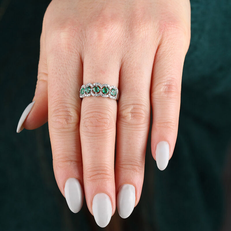 5-Stone Emerald & Diamond Ring 14K image number 2