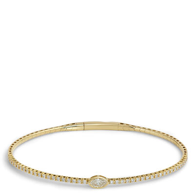 Classic Round and Marquise Diamond Bangle, &frac12; Carat Total Weight, 14K Yellow Gold