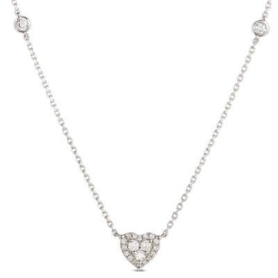 Diamond Heart Pendant Necklace, 14k White Gold