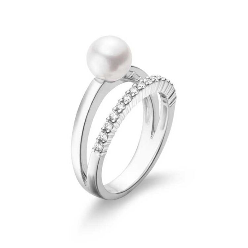 Mikimoto Akoya Cultured Pearl & Diamond Open Band Ring 18K image number 0