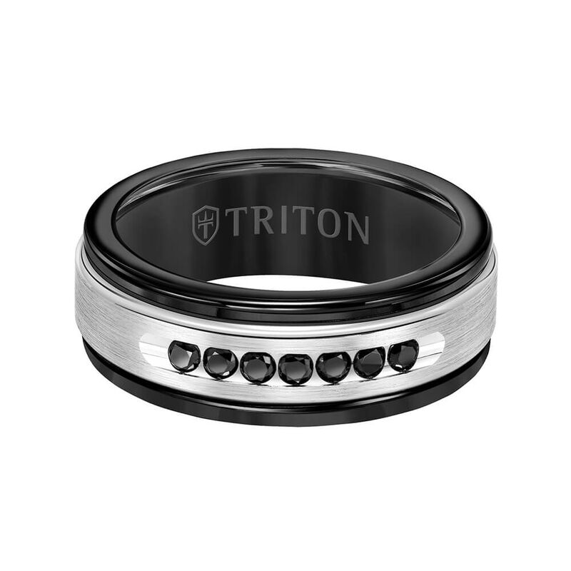 TRITON Stone Custom Contemporary Comfort Fit Black Diamond Band in Black Tungsten & 14K, 8 mm image number 1