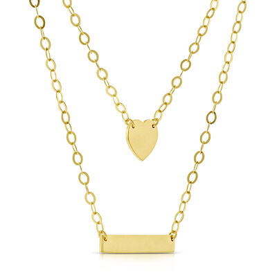Duet Bar Heart Necklace 14K