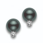 Mikimoto Black South Sea Cultured Pearl & Diamond Stud Earrings 18K