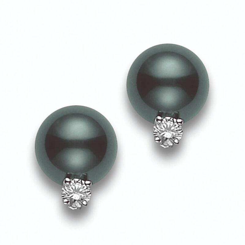 Mikimoto Black South Sea Cultured Pearl & Diamond Stud Earrings 18K image number 1