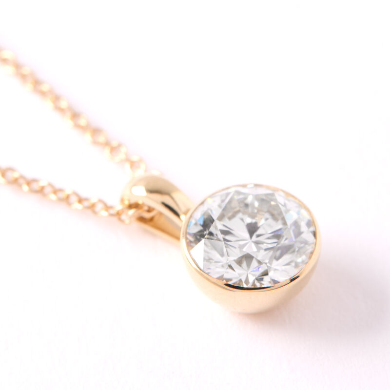 Invisible Bezel Solitaire Round Diamond Pendant Necklace, 14K Yellow Gold image number 1