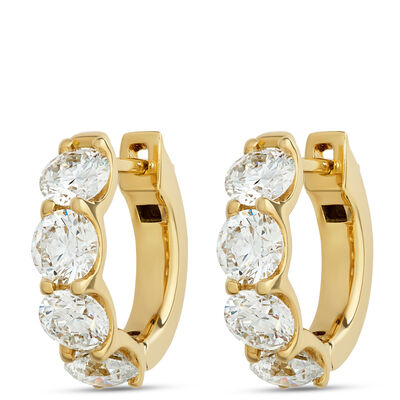Classic Round Diamond Hoops, 2 &frac12; Carat Total Weight, 18K Yellow Gold