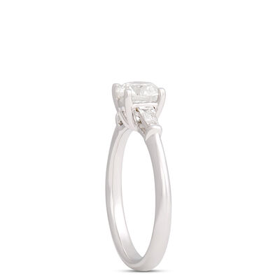 Round Diamond and Baguette Engagement Ring, 14K White Gold