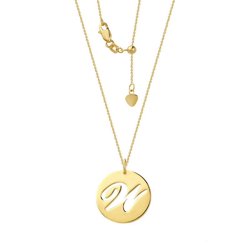 "W" Initial Cutout Disc Pendant 14K image number 1