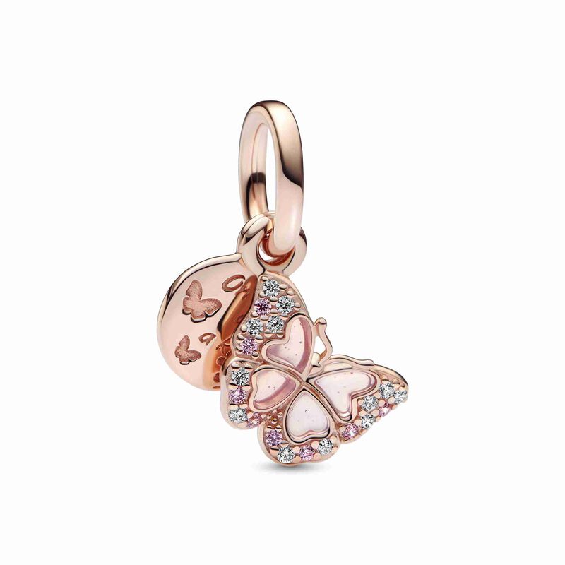Pandora Pink Butterfly & Quote Double Dangle Charm image number 1