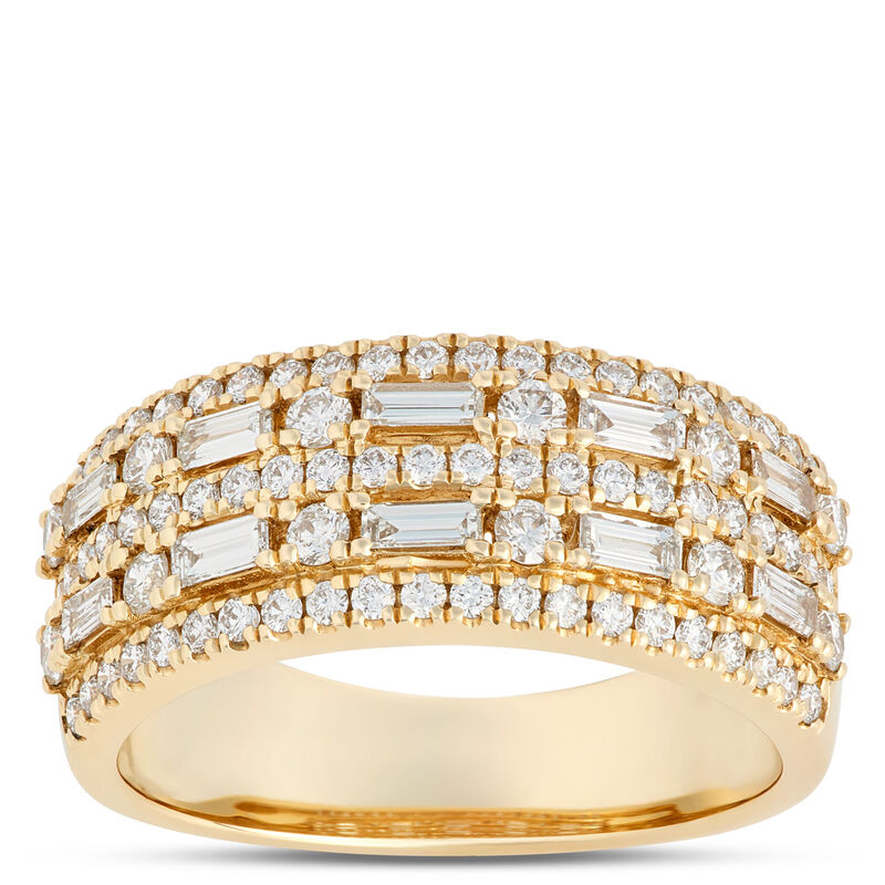 Round and Baguette Diamond Ring, 1 Carat Total Weight, 14K Yellow Gold image number 0