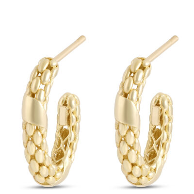 Toscano Oval Quilted Hoop Earring, 14K Yellow Gold