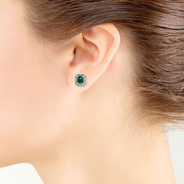 Octagon Emerald & Diamond Earrings 14K