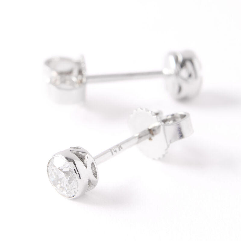 Invisible Bezel Round Diamond Solitaire Studs, 14K White Gold image number 1