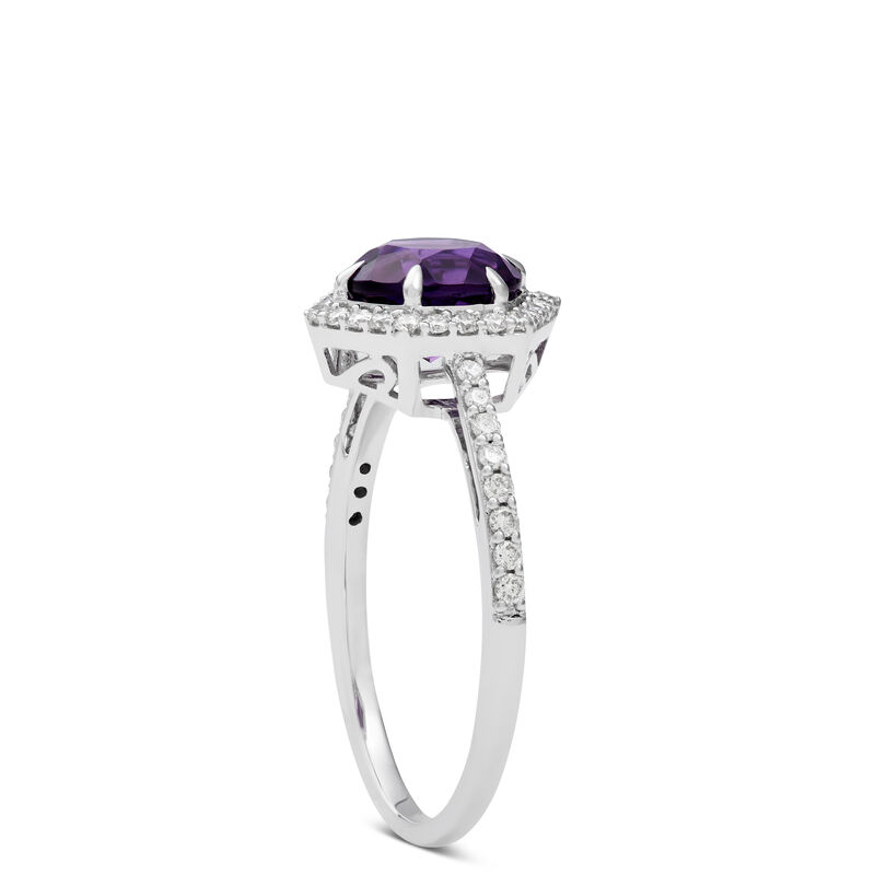 Round Amethyst and Diamond Ring, 14K White Gold image number 1