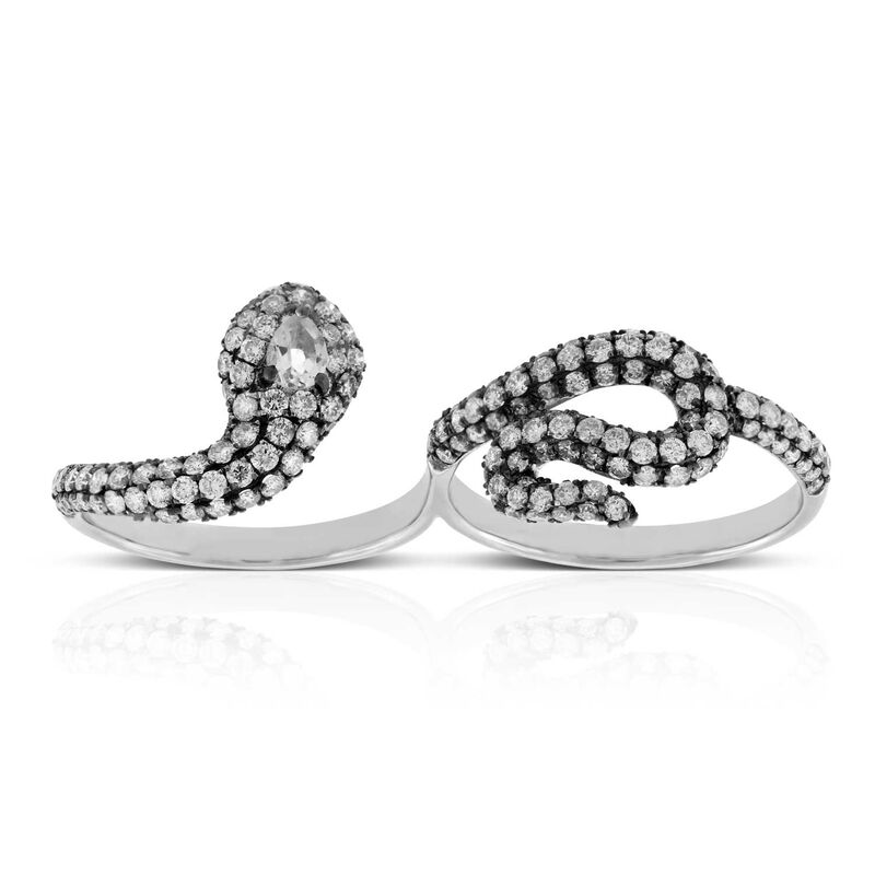 Double Finger Diamond & Quartz Snake Ring 14K image number 0