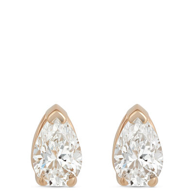 Pear Shape Diamond Stud Earrings, 14K Yellow Gold