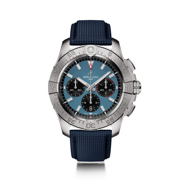 Breitling Avenger B01 Chronograph Watch Blue Dial Blue Leather Strap, 44mm