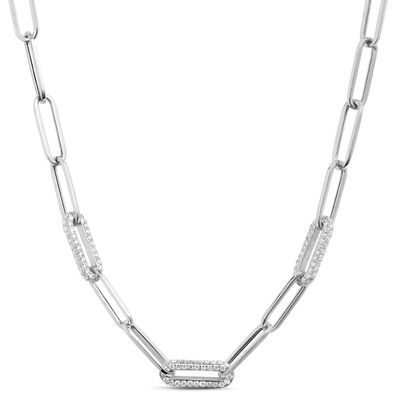 Paperclip Diamond Necklace,14K White Gold