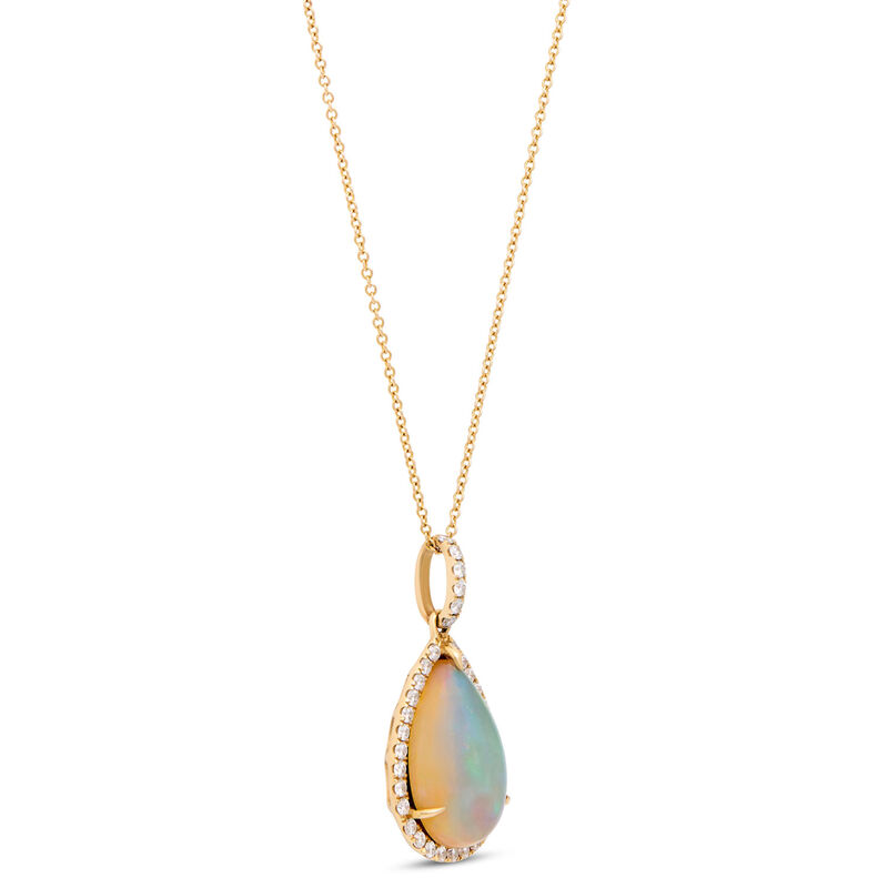Pear-Shaped Opal and Diamond Pendant Necklace, 14K Yellow Gold image number 2