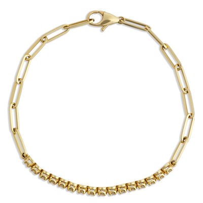 Classic Paperclip Bracelet with Round Diamonds, &frac12; Carat Total Weight, 14K Yellow Gold