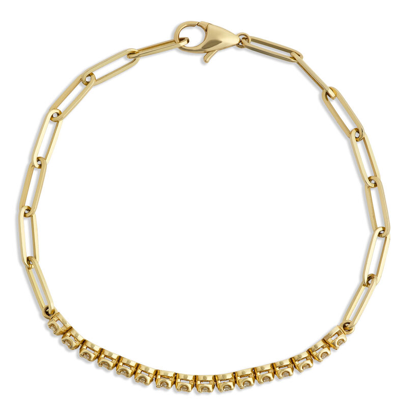 Classic Paperclip Bracelet with Round Diamonds, &frac12; Carat Total Weight, 14K Yellow Gold image number 1
