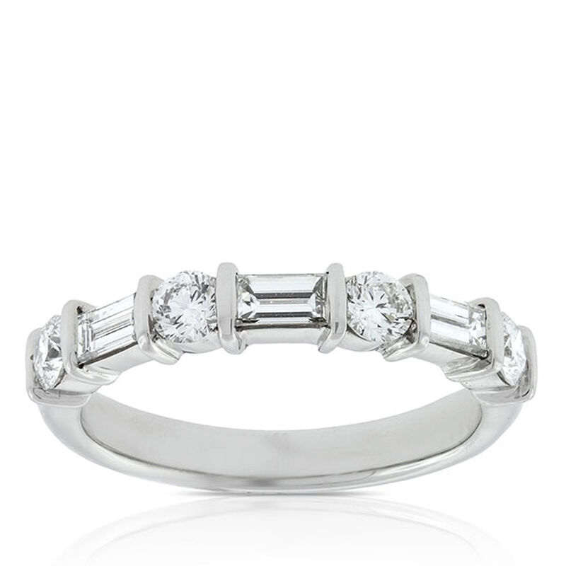 Baguette & Round Diamond Ring in Platinum, 1 ctw. image number 5