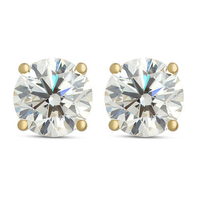 Classic Round Diamond Studs, 1 &frac12; Carat, in 14K Yellow Gold