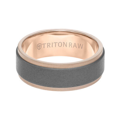Rose Gold TRITON RAW Contemporary Comfort Fit Sandblasted Matte Finish Band in Tungsten & 18K, 8 mm