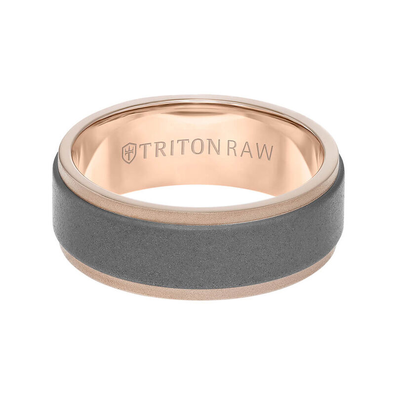 Rose Gold TRITON RAW Contemporary Comfort Fit Sandblasted Matte Finish Band in Tungsten & 18K, 8 mm image number 2