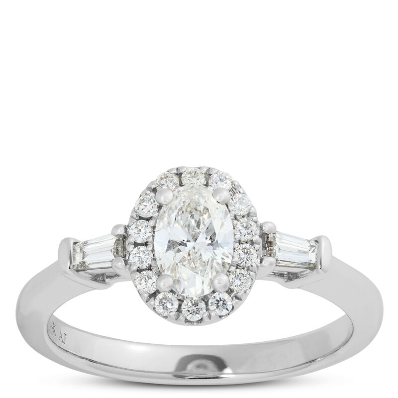 Oval Cut Diamond Halo Engagement Ring, 14K White Gold image number 0
