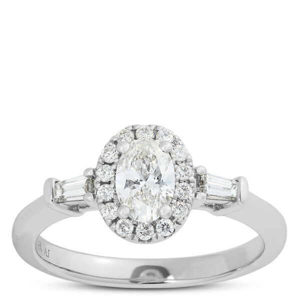 Oval Cut Diamond Halo Engagement Ring, 14K White Gold