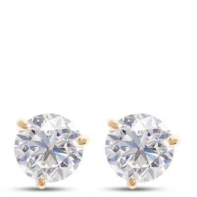 Classic Round Diamond Studs, 2 Total Carat Weight, 14K Yellow Gold